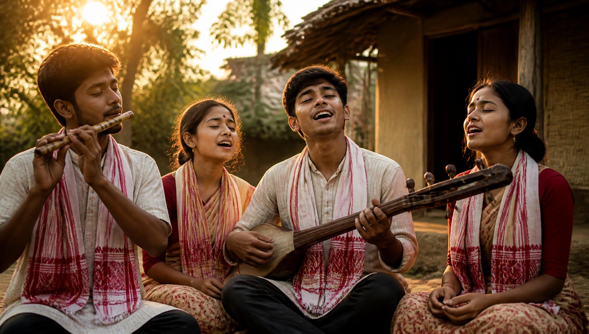 Village musicians singing at golden hour
