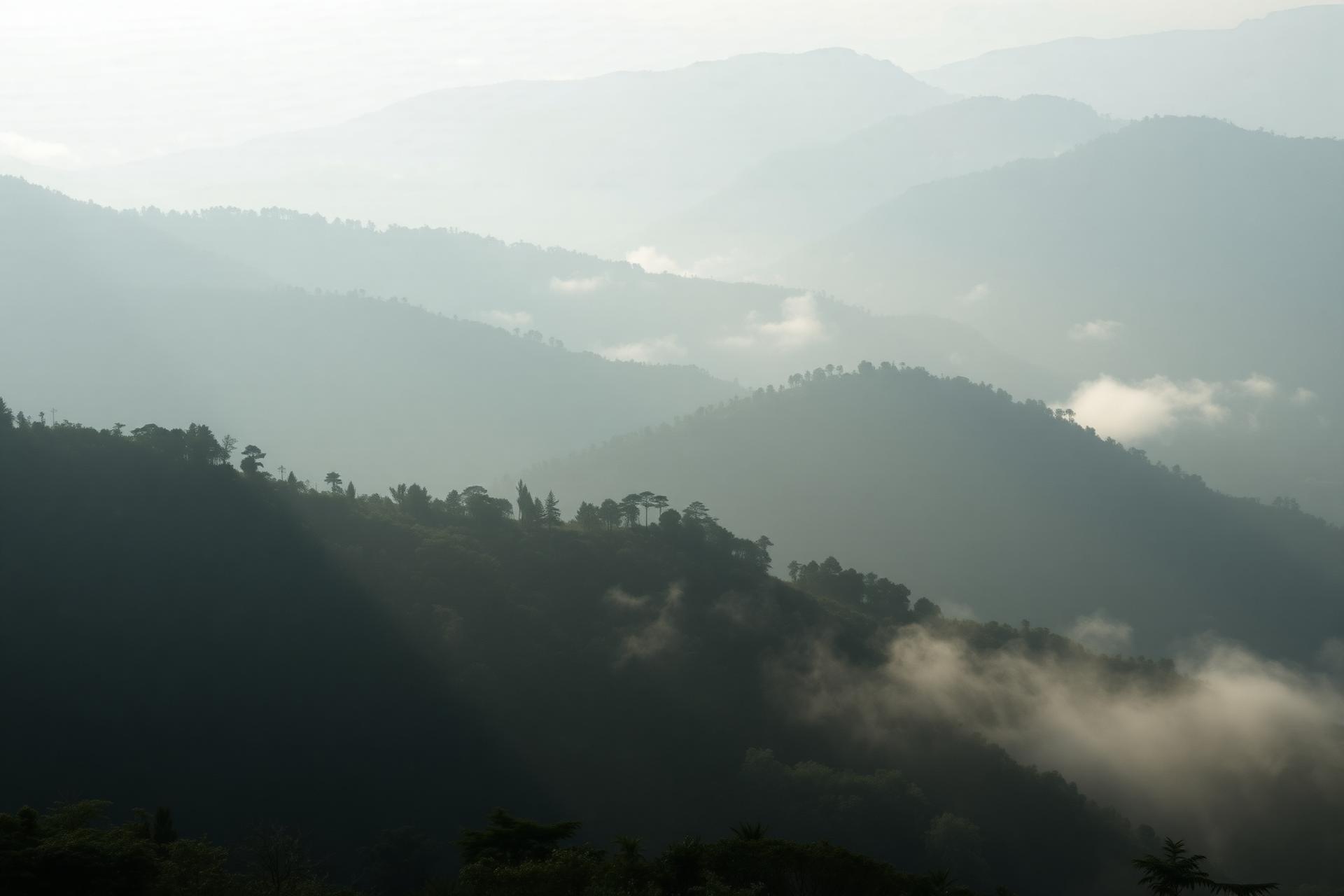 Misty mountains of Northeast India at dawn