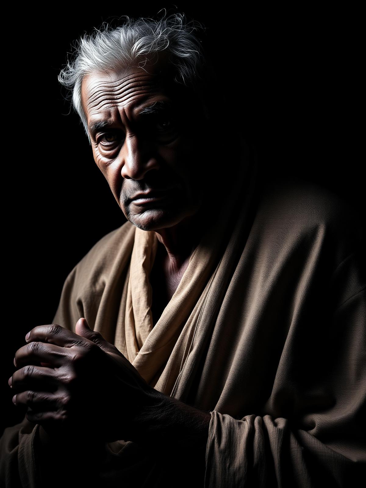 Portrait of a Northeast Indian artist in chiaroscuro light